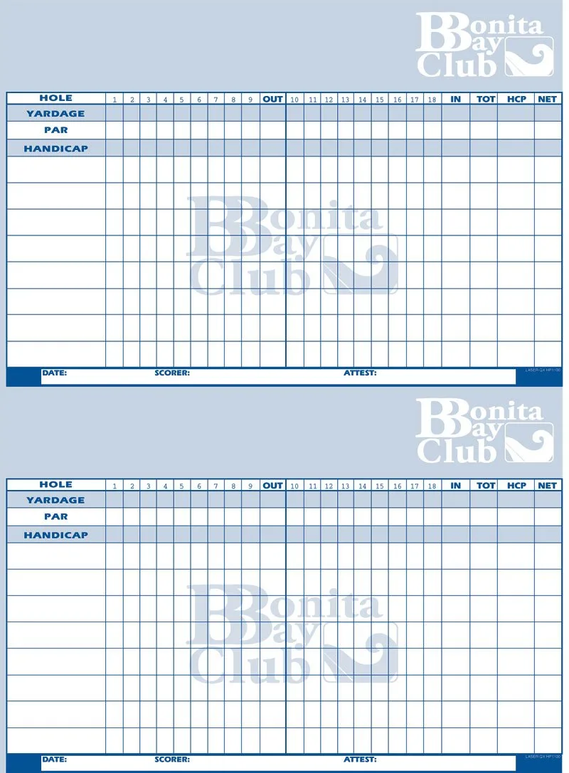 Bonita Bay Club Golfnet compatible scorecard