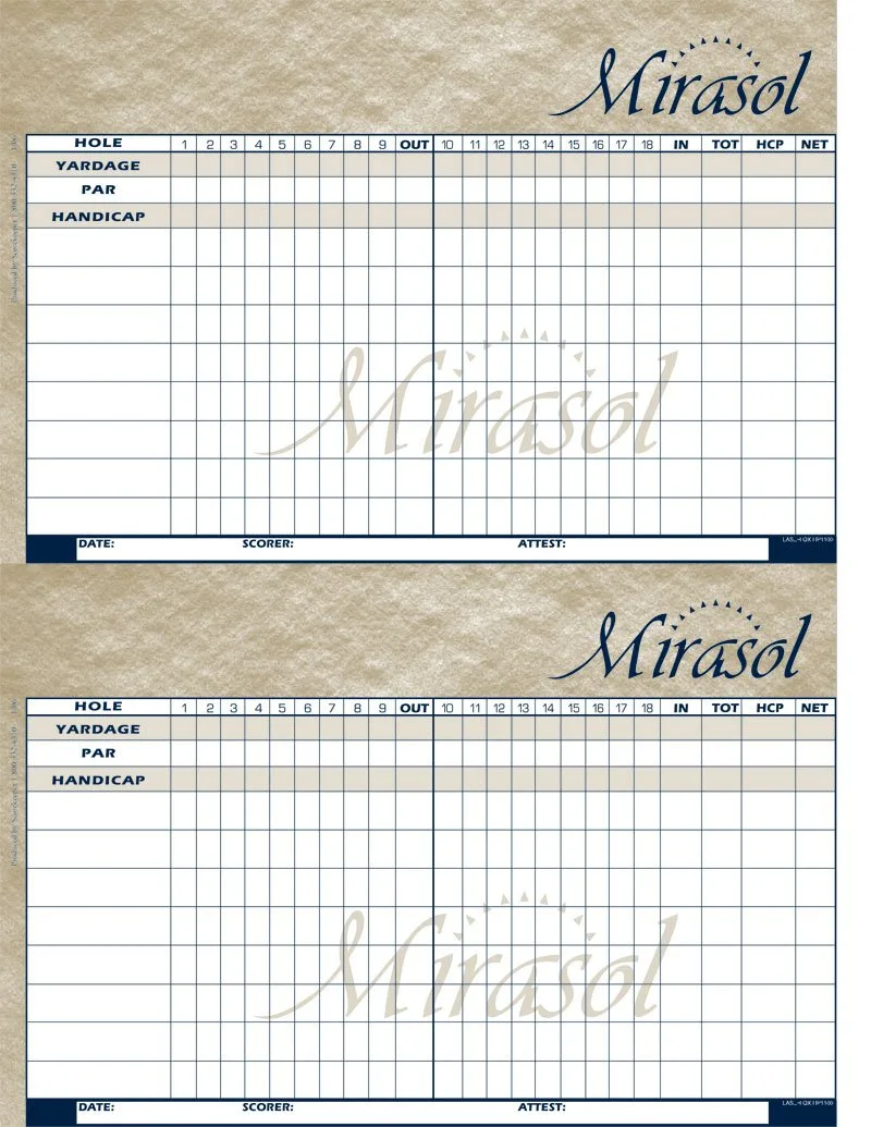 Mirasol Golfnet compatible scorecard