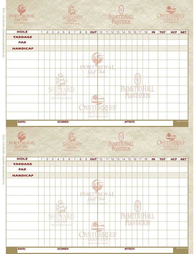 Oyster Reef Golfnet compatible scorecard