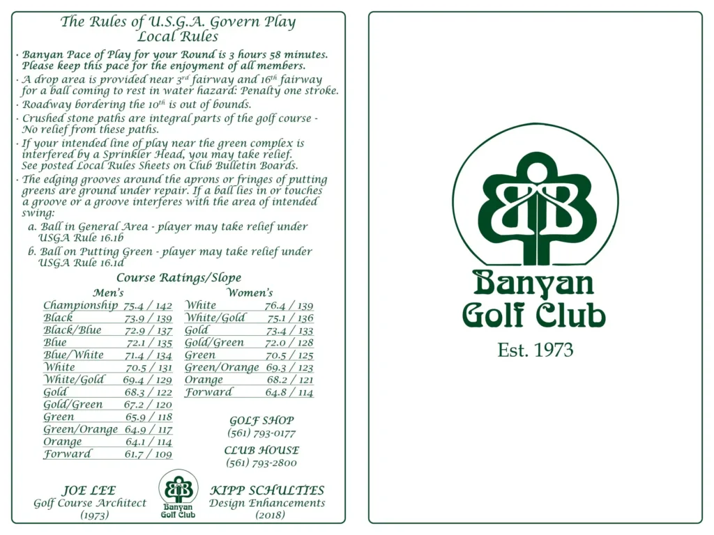 Banyan Golf Club Scorecard sample