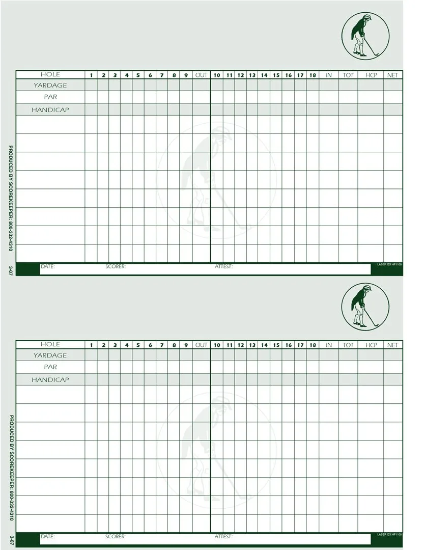 Bent Pine Golfnet compatible scorecard