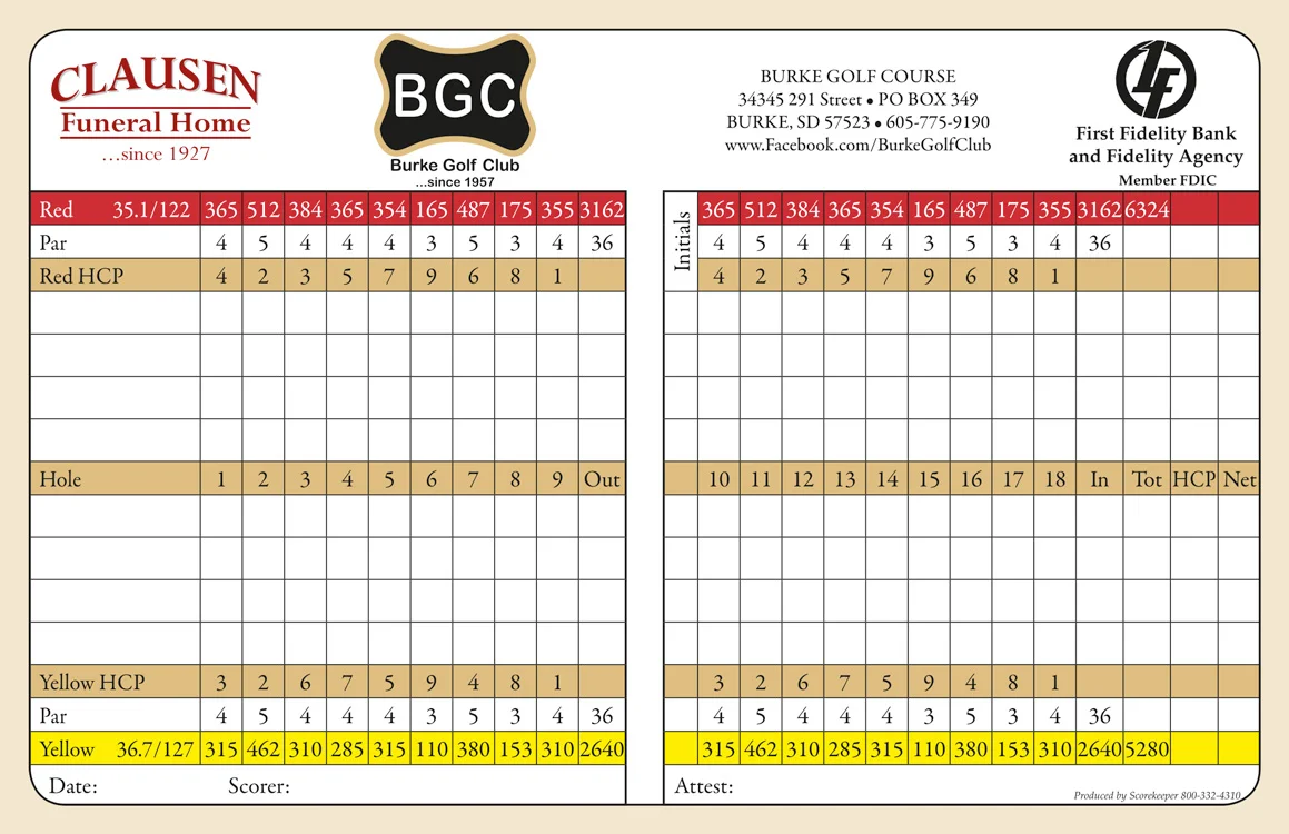 Burke Golf Club scorecard
