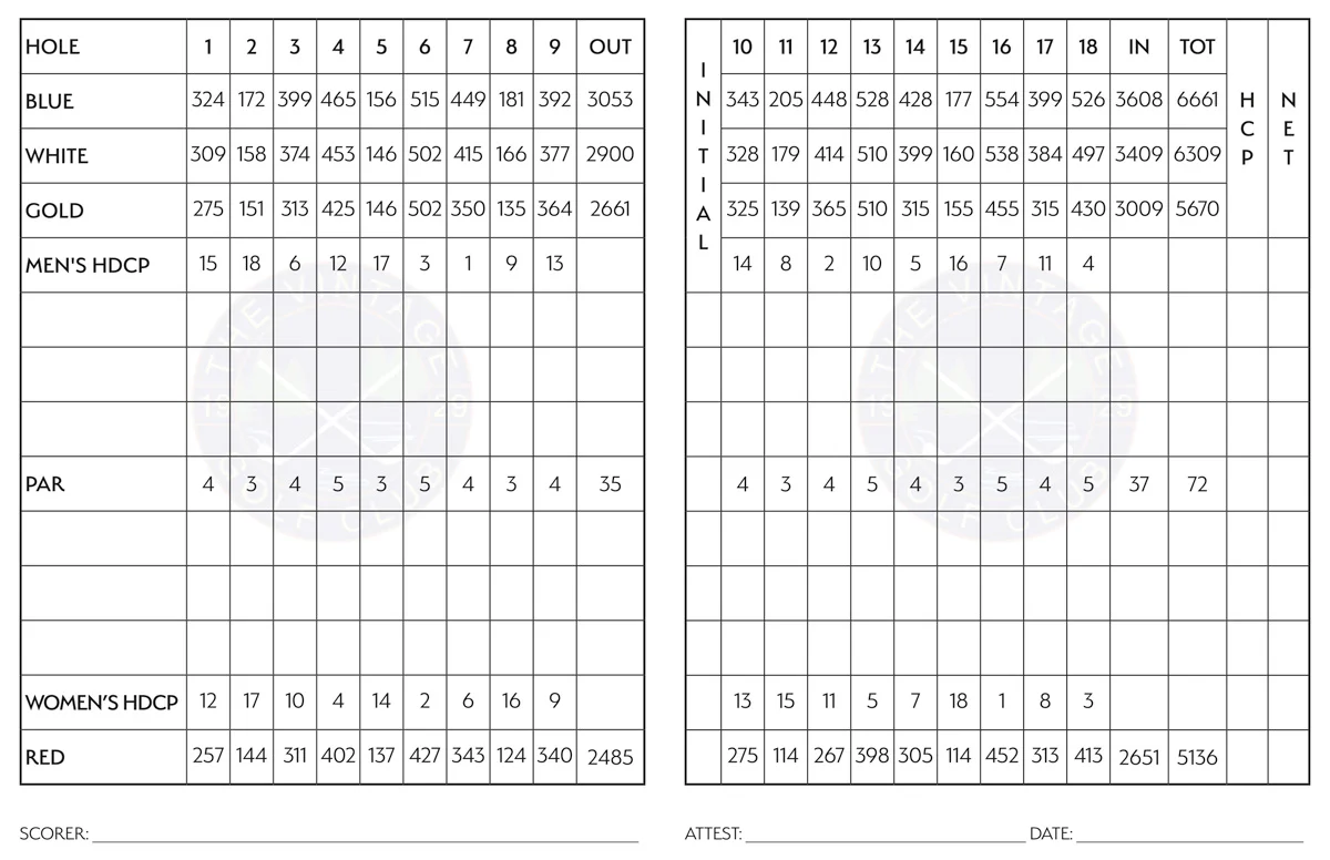 The Vintage Golf Club scorecard