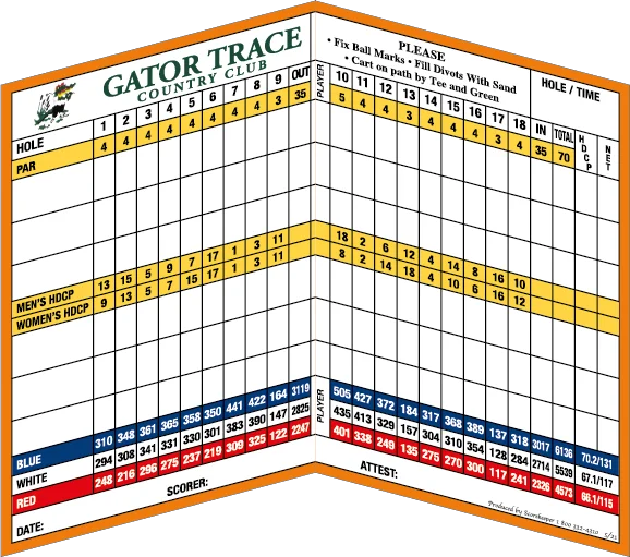 sample of golf score card center folded