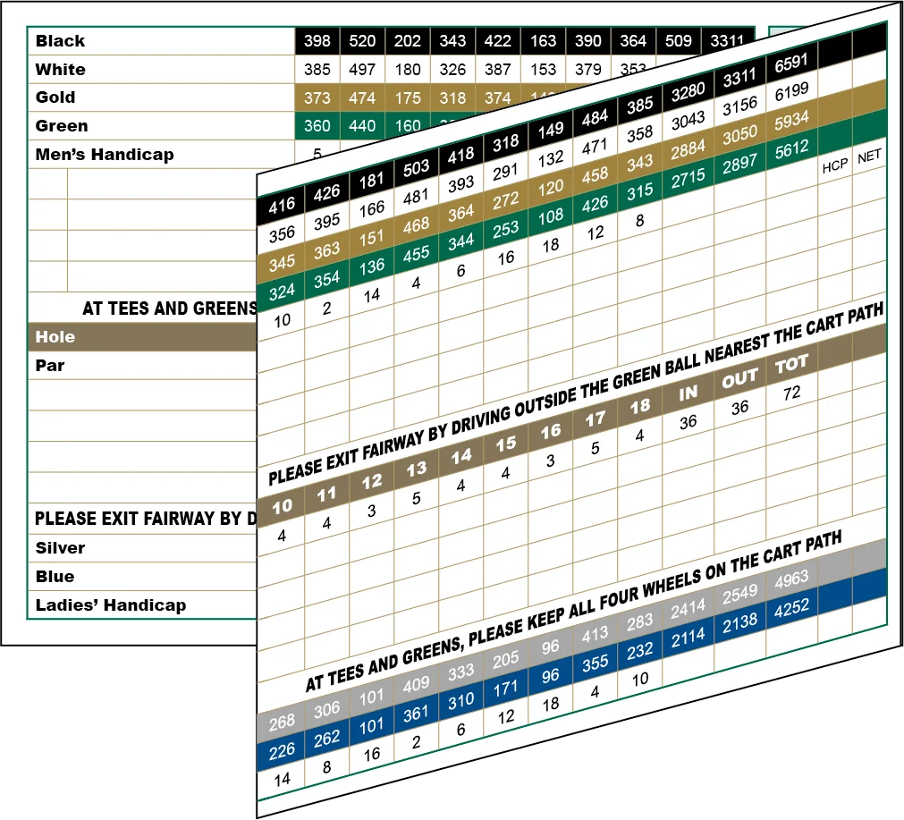 sample of golf score card with reverse fold