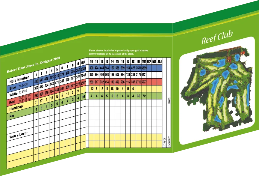 sample of golf score card trifolded