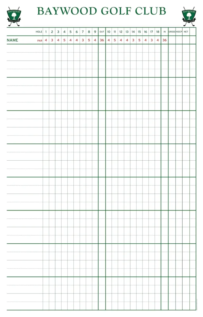 Hole By Hole Score Sheet 32 players