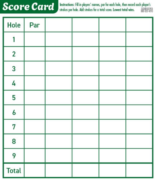 Mini Golf Scorecard