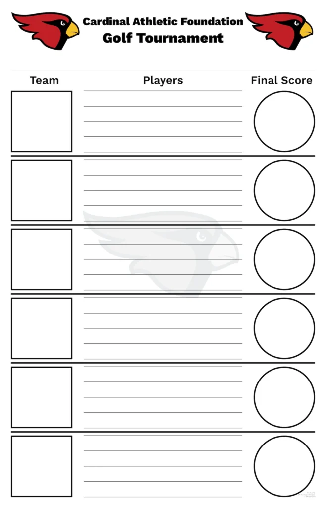 Cardinal Athletic Foundation Team Score Posting Score Sheet