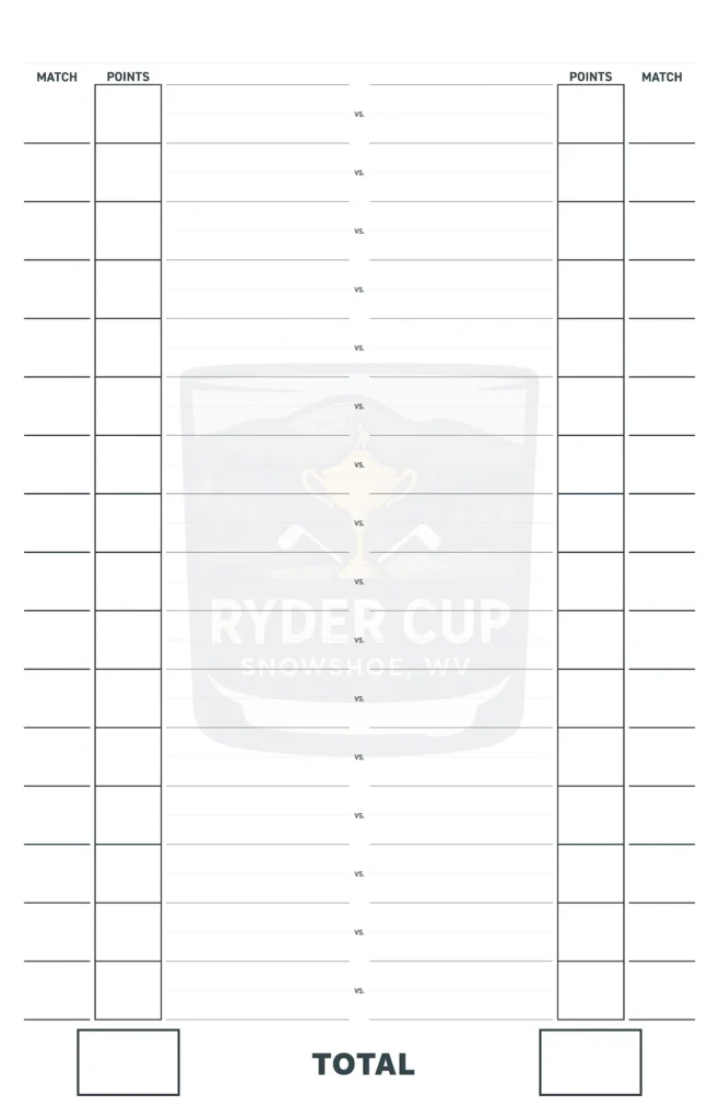First Tracts Ryder Cup team MatchPlay Score Sheet