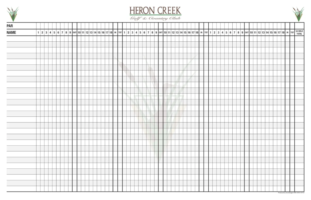 Heron Creek Golf and Country Club 54-hole Hole-by-hole Score Sheet